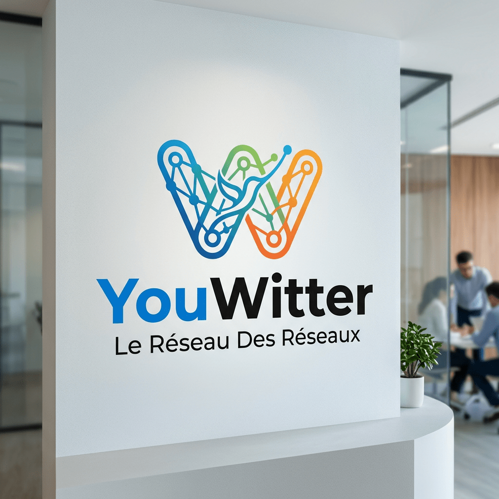 YouWitter logo with tagline Le Réseau Des Réseaux on an office wall